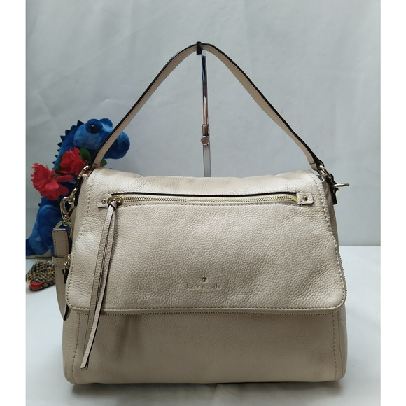 Kate Spade New York Beige Pebbled Leather Zipper Flap Closure Crossbody Bag - Picture 2 of 16